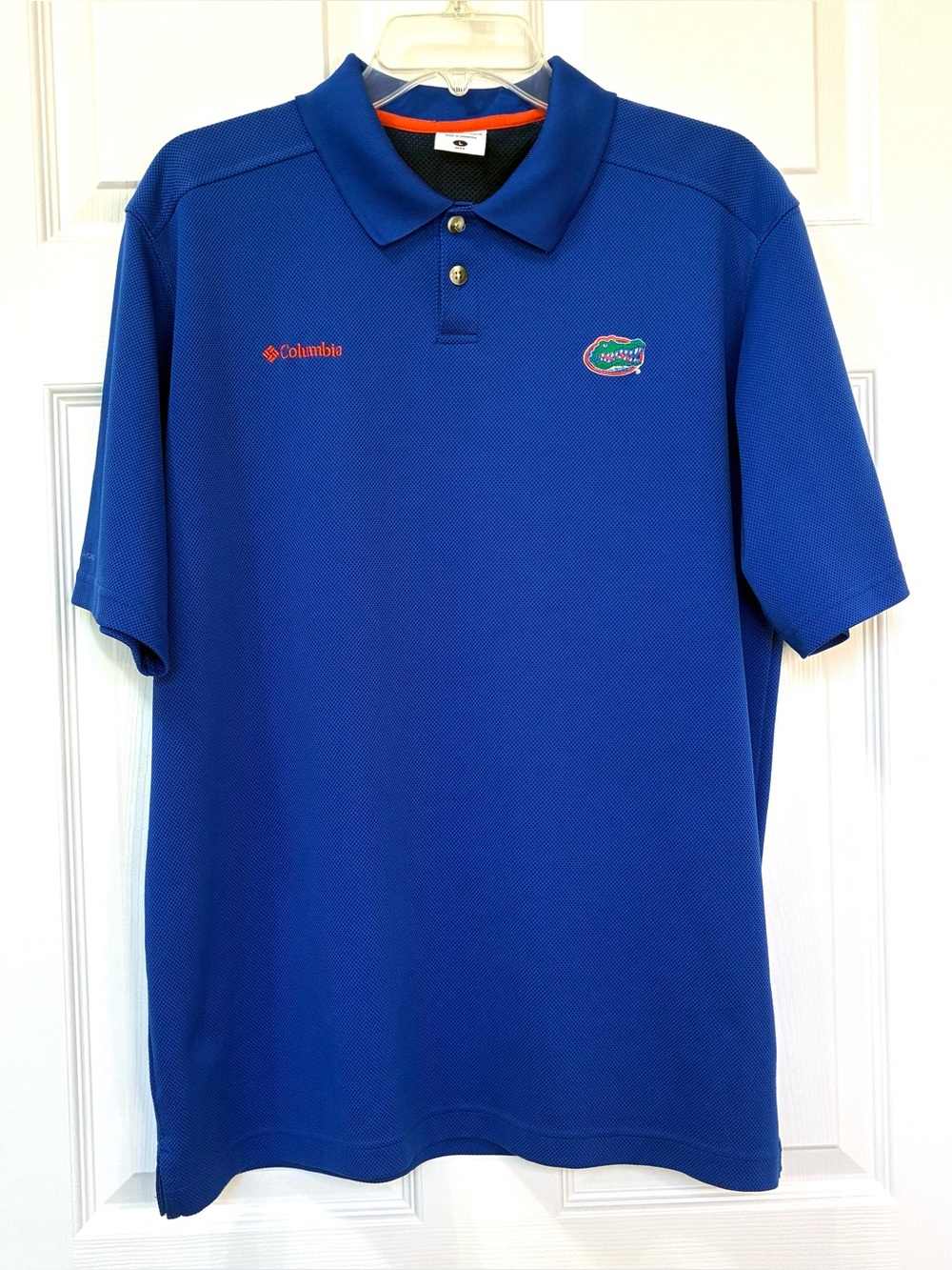 Columbia Florida Gators Polo Mens Large Omni Shade Embroidered Logo Blue Texture